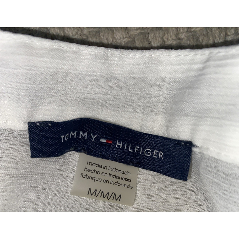 Tommy Hilfiger Blouse Top Women Medium White Ruffle Front V-Neck Costal Preppy - Picture 5 of 8